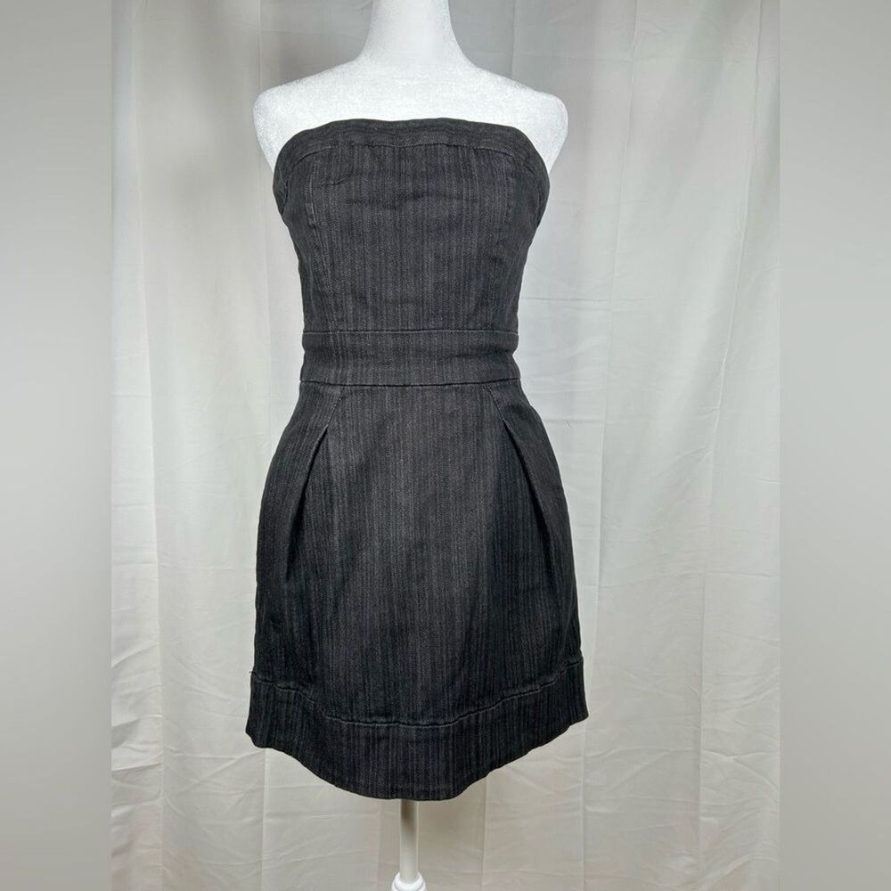 Guess Black Denim Strapless Mini Dress Juniors Size 7 Pleated Romantic Goth
